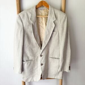 Adolfo Linen Blazer Jacket Beige Silk Lined Vintage 2 Button Men’s Size Large
